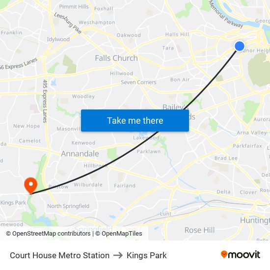 Court House Metro Station to Kings Park map