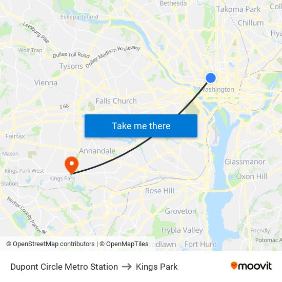 Dupont Circle Metro Station to Kings Park map