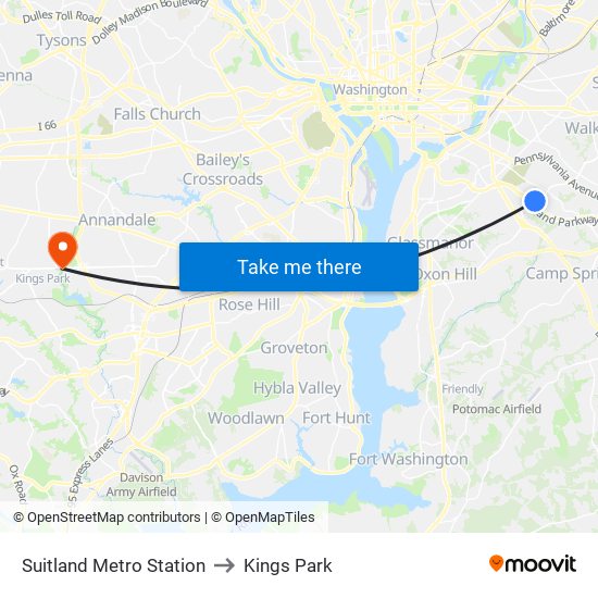 Suitland Metro Station to Kings Park map