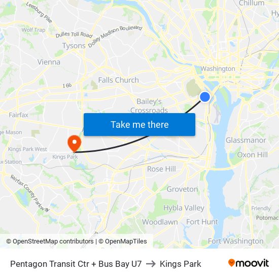 Pentagon Transit Ctr + Bus Bay U7 to Kings Park map