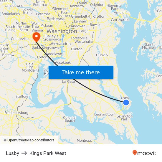 Lusby to Kings Park West map