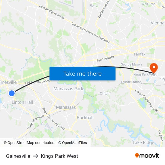 Gainesville to Kings Park West map