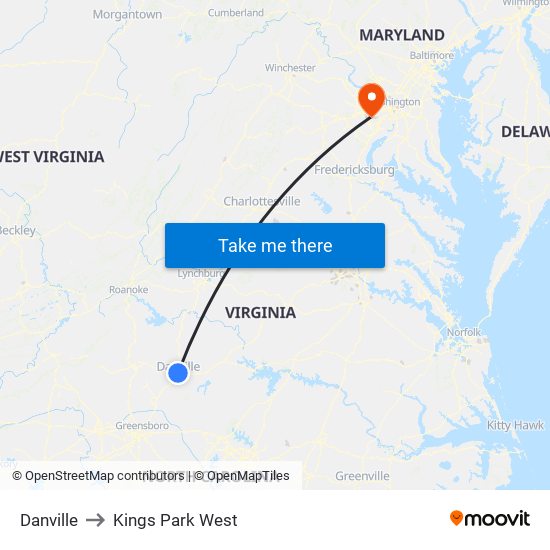 Danville to Kings Park West map