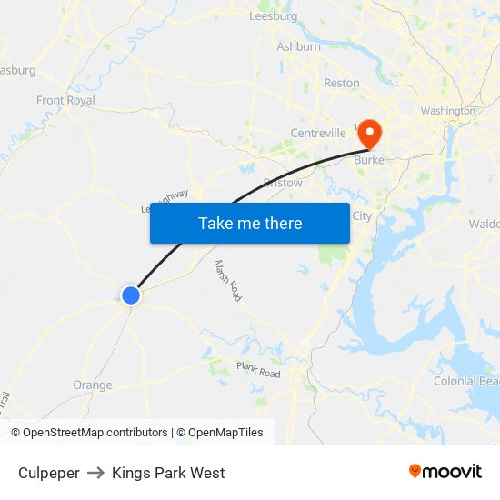 Culpeper to Kings Park West map