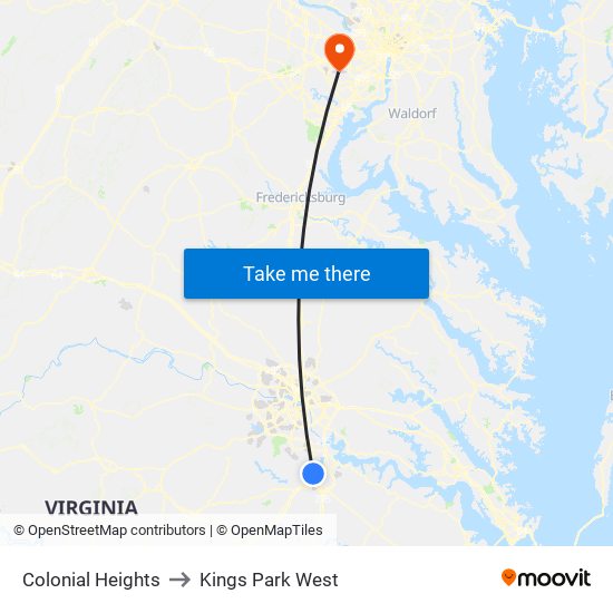 Colonial Heights to Kings Park West map