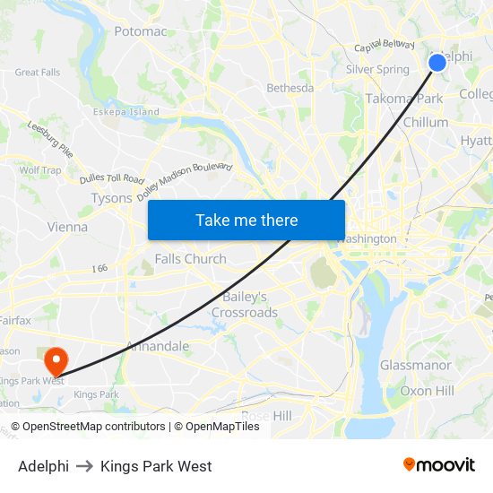 Adelphi to Kings Park West map