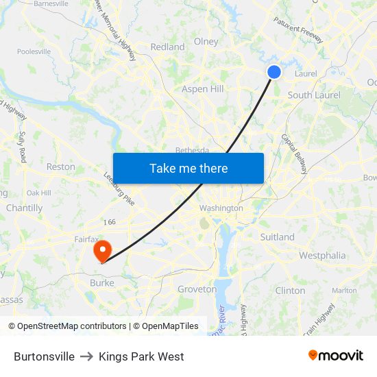 Burtonsville to Kings Park West map