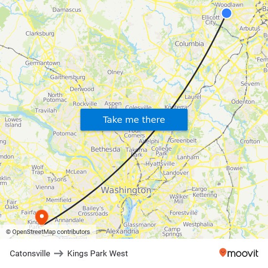 Catonsville to Kings Park West map