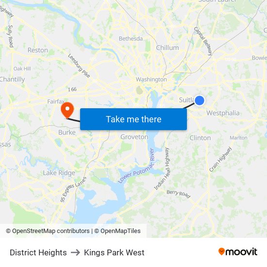 District Heights to Kings Park West map