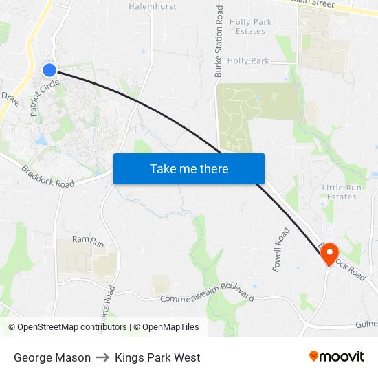 George Mason to Kings Park West map