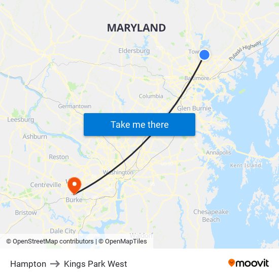 Hampton to Kings Park West map