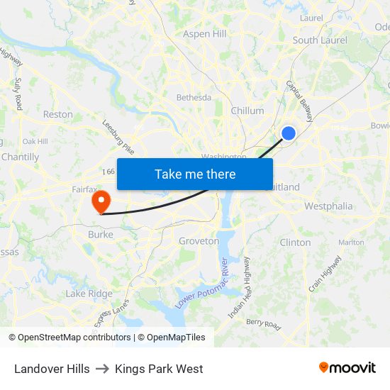 Landover Hills to Kings Park West map