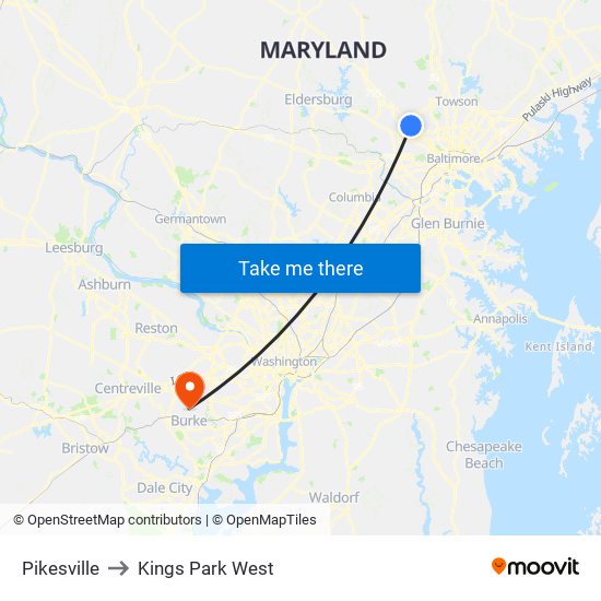 Pikesville to Kings Park West map