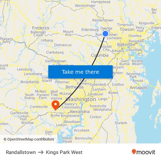 Randallstown to Kings Park West map