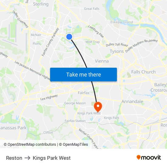 Reston to Kings Park West map