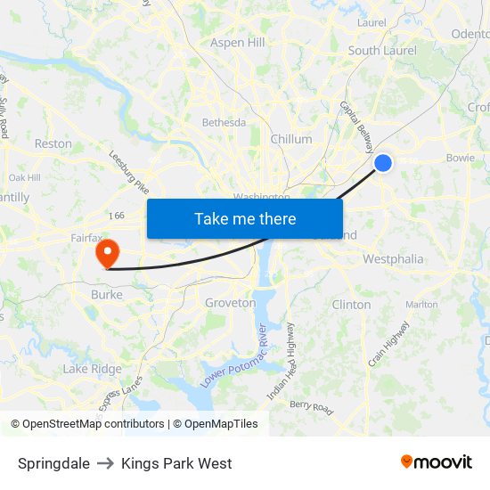 Springdale to Kings Park West map
