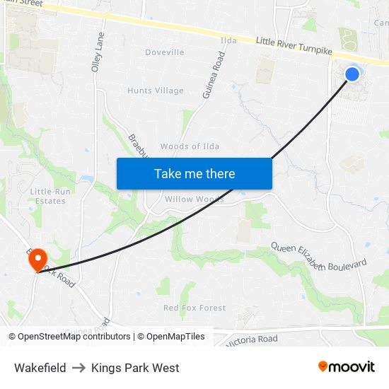 Wakefield to Kings Park West map