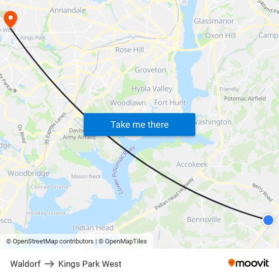 Waldorf to Kings Park West map