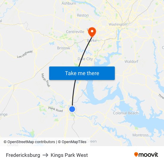 Fredericksburg to Kings Park West map