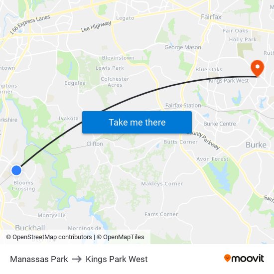 Manassas Park to Kings Park West map