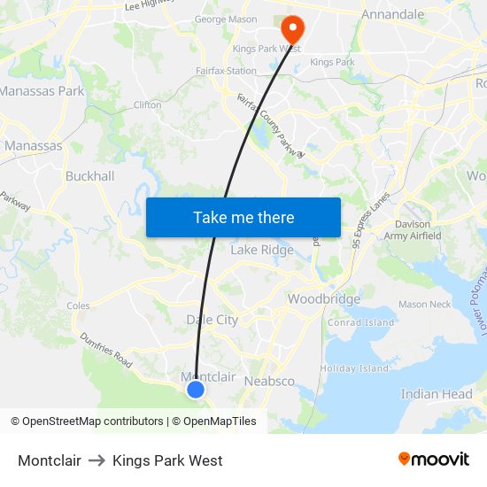 Montclair to Kings Park West map