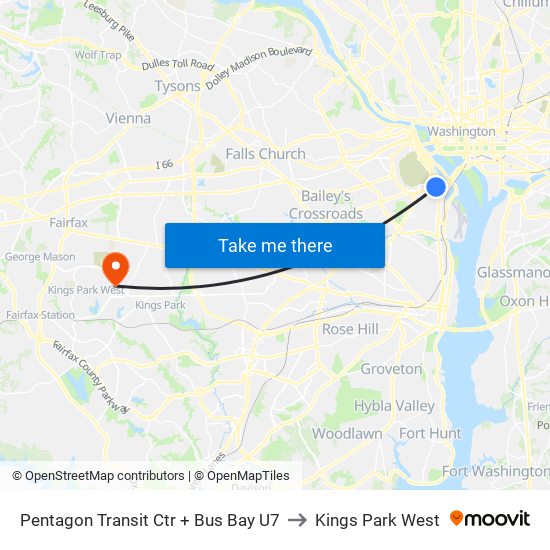 Pentagon Transit Ctr + Bus Bay U7 to Kings Park West map