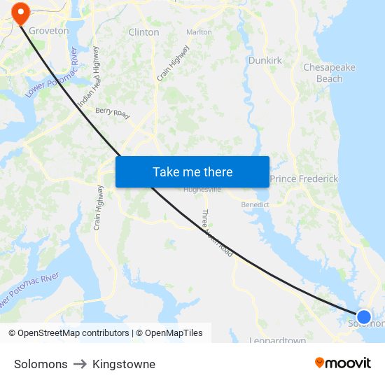 Solomons to Kingstowne map
