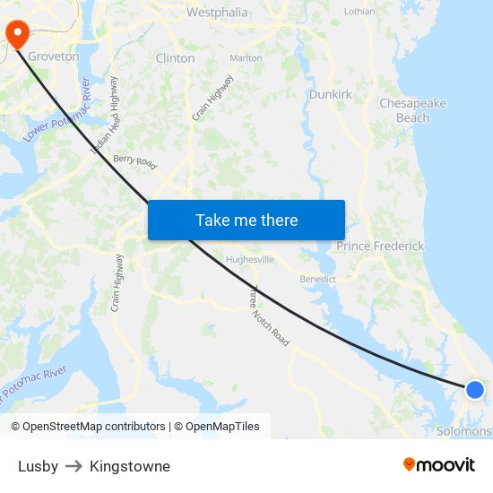 Lusby to Kingstowne map