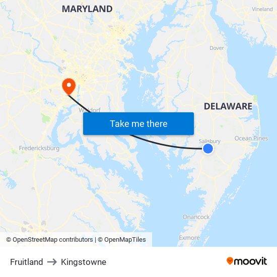 Fruitland to Kingstowne map