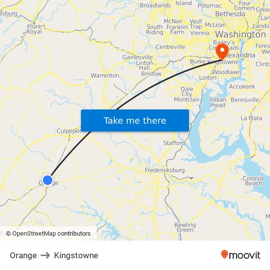 Orange to Kingstowne map