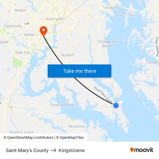 Saint Mary's County to Kingstowne map