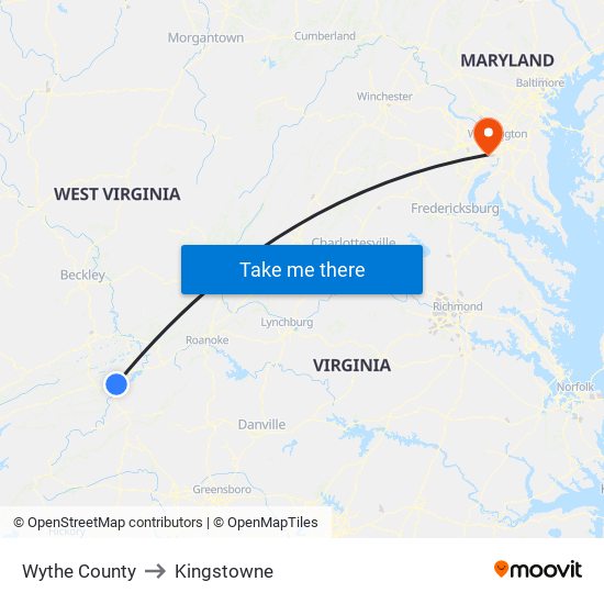 Wythe County to Kingstowne map