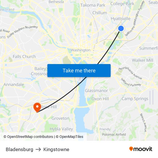 Bladensburg to Kingstowne map