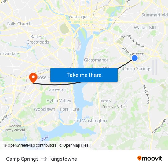 Camp Springs to Kingstowne map