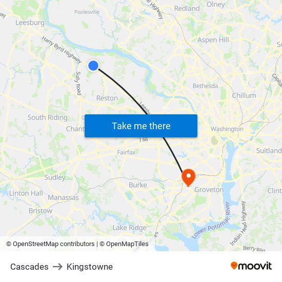 Cascades to Kingstowne map