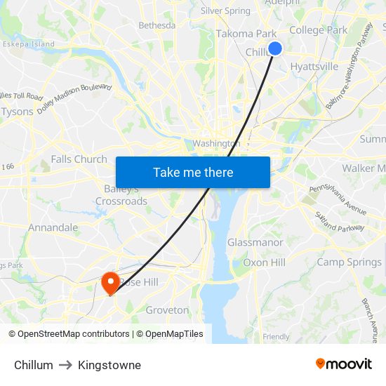 Chillum to Kingstowne map