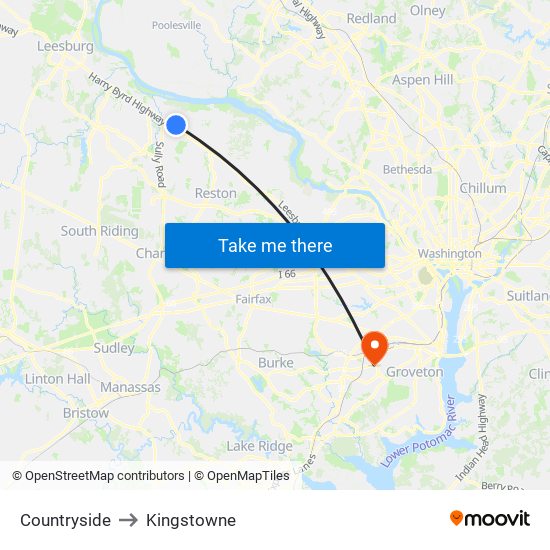 Countryside to Kingstowne map