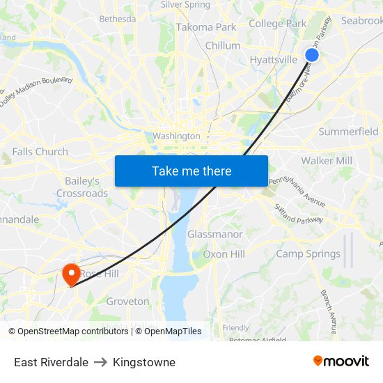 East Riverdale to Kingstowne map