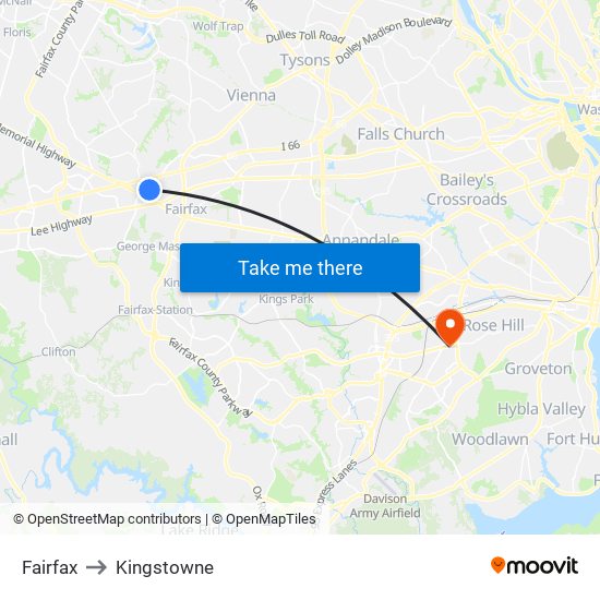 Fairfax to Kingstowne map