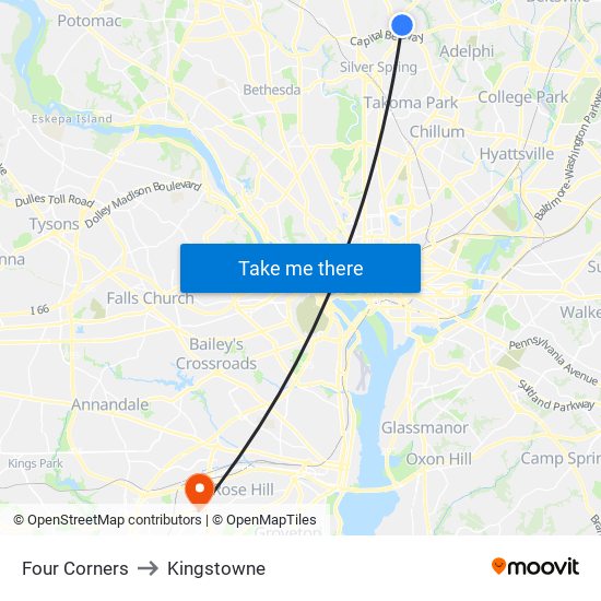 Four Corners to Kingstowne map