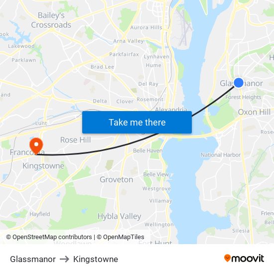 Glassmanor to Kingstowne map