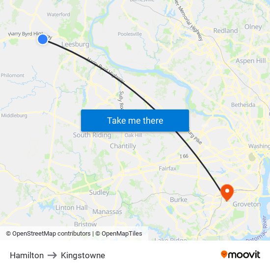 Hamilton to Kingstowne map