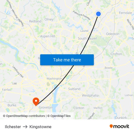 Ilchester to Kingstowne map