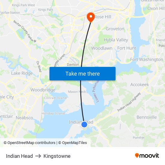 Indian Head to Kingstowne map