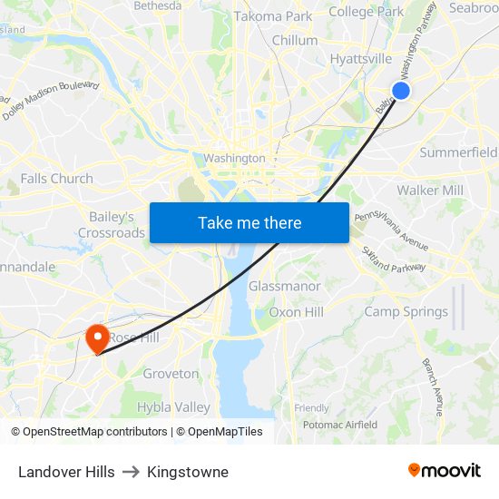 Landover Hills to Kingstowne map