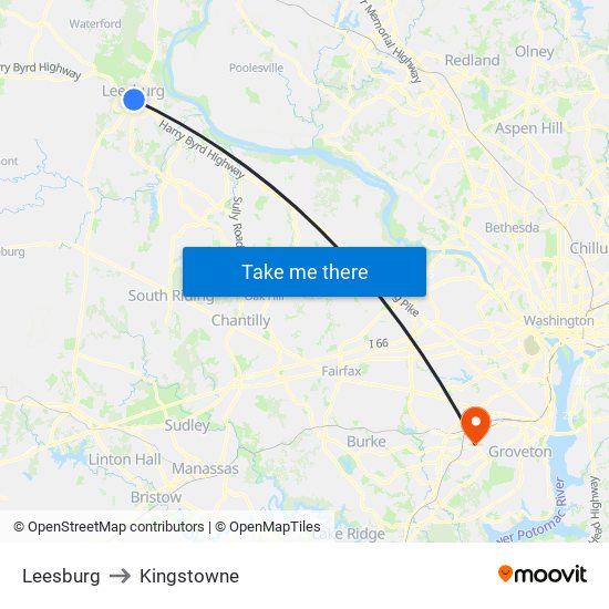 Leesburg to Kingstowne map