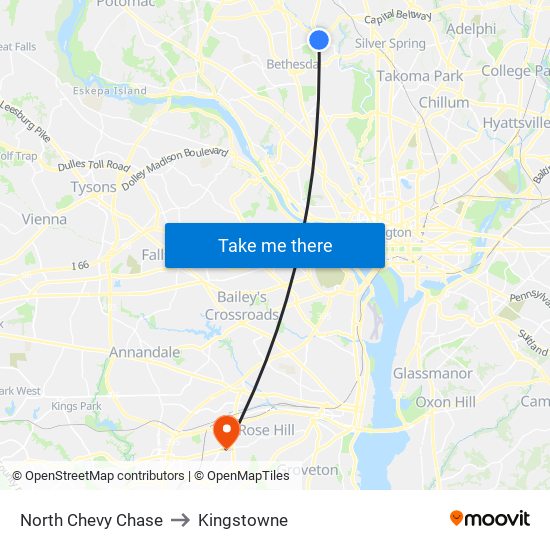 North Chevy Chase to Kingstowne map
