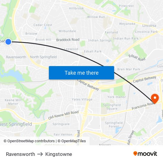 Ravensworth to Kingstowne map