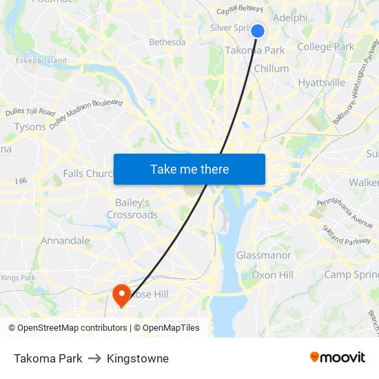 Takoma Park to Kingstowne map