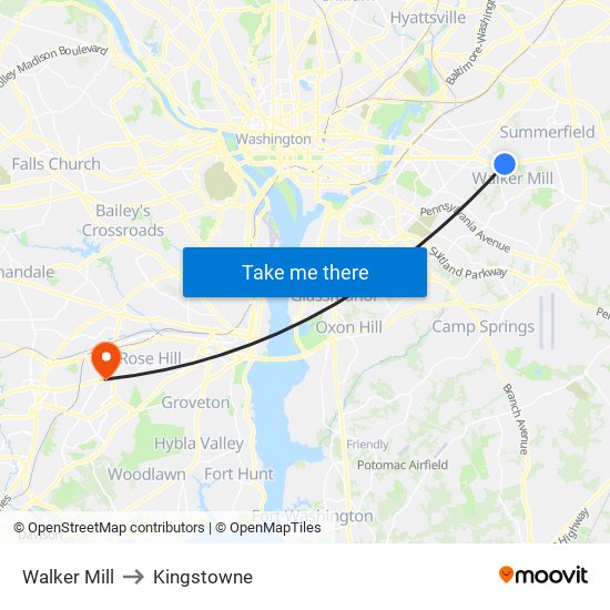 Walker Mill to Kingstowne map